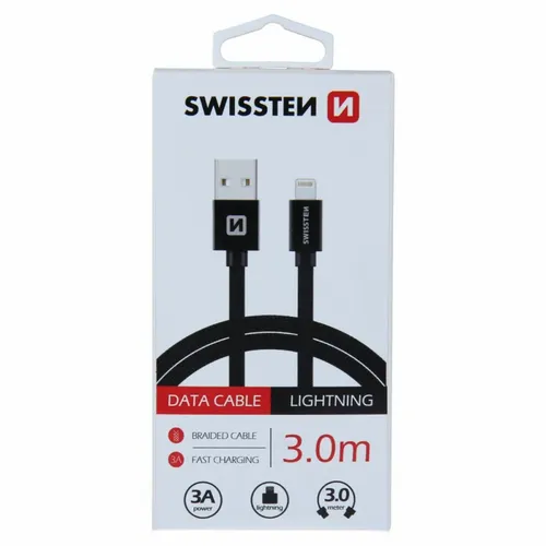 Swissten kabl USB/Lightning 3,0m crna slika 1