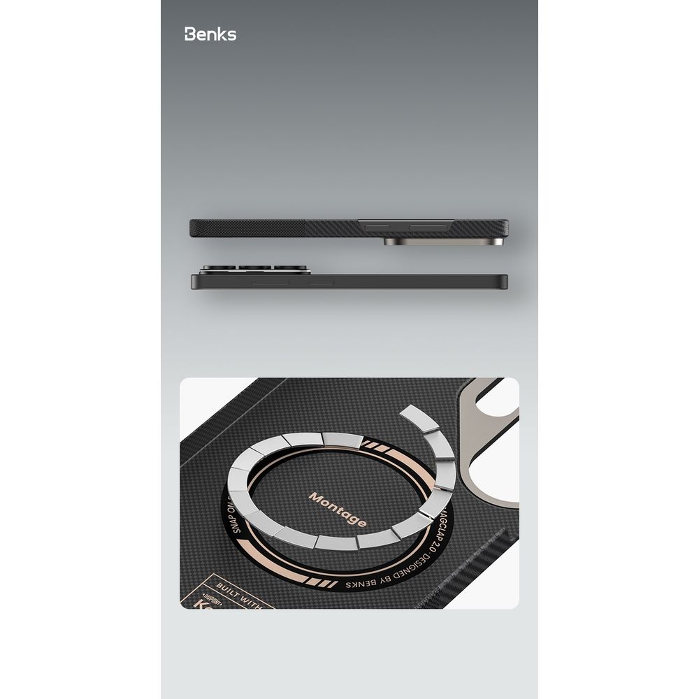 Benks Montage Magnetic Armor Air Kevlar maska ​​s metalnim okvirom za Samsung Galaxy S26 crna slika 4