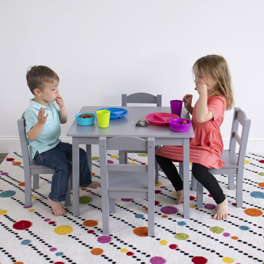 Kinder Home Dječiji drveni sto sa četiri stolice, Sivi slika 4