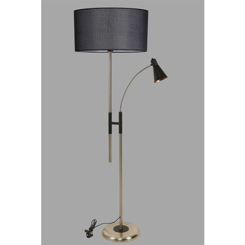 Forza Mat Krom Lambader Silindir Hasır Siyah Abajurlu Black Floor Lamp slika 3