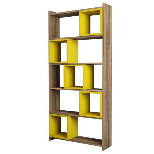 Woody Fashion Polica za knjige, Box - Walnut, Yellow slika 4