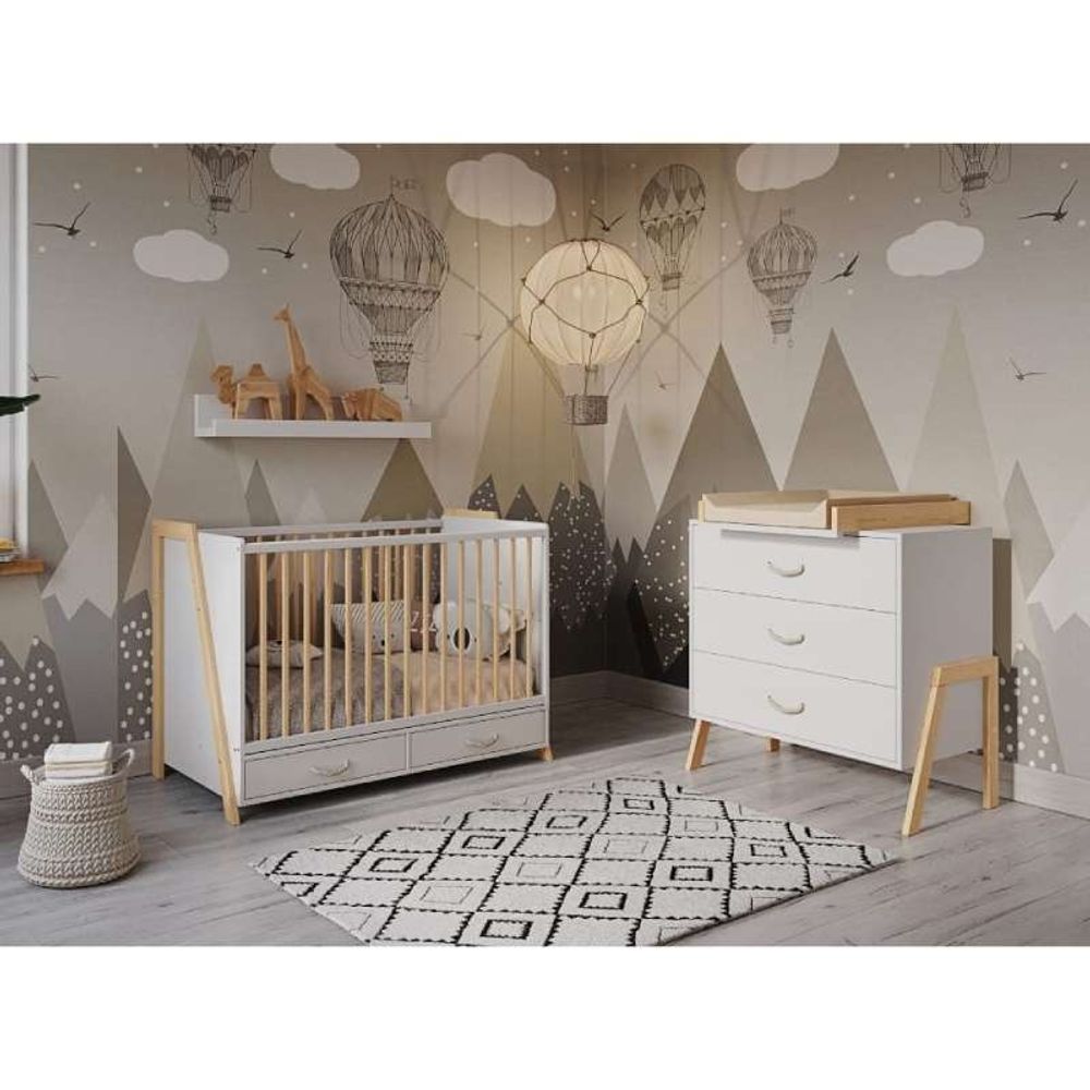 Lettino Krevetac sa ladicama Luna 2U1, White/Nature slika 1