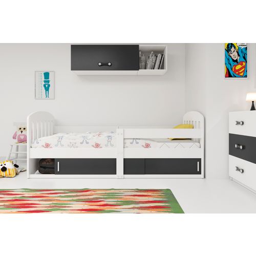 Drveni dječji krevet KLASIK s kliznom ladicom - 160x80cm - bijeli - crni slika 3