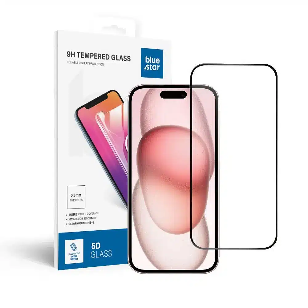 Blue Star 5D kaljeno staklo - za iPhone 15 (full glue) crno slika 5