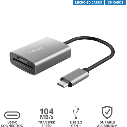 Trust aluminijski USB-C čitač kartica Dalyx (24136) slika 1