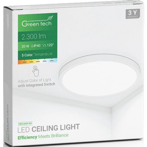 LED plafonjera Green Tech 20W, 5 CCT 3000K-3500K-4000K-5000K-6500K, fi30 cm slika 2