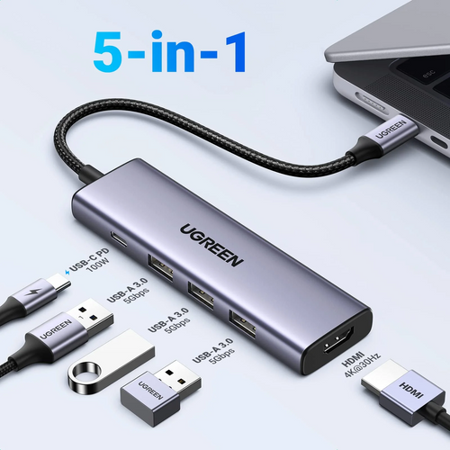 Ugreen 5-u-1 USB-C Hub (100 W PD, 4K@30Hz HDMI) slika 6