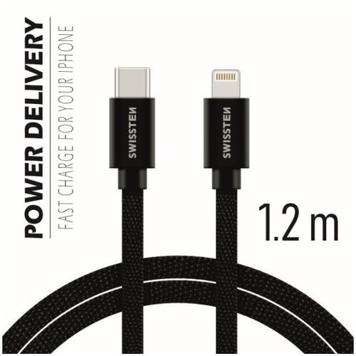 SWISSTEN kabel USB-C/Lightning, platneni, 1.2m, crni slika 1