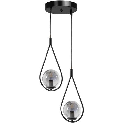 Damla 2 Li Tepsili Füme Camlı Siyah Sarkıt Black Chandelier slika 2