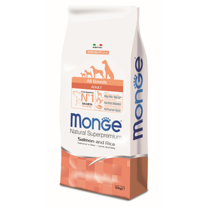 Monge Natural Superpremium Dog All Breeds Adult Monoprotein Salmon With Rice 12 kg