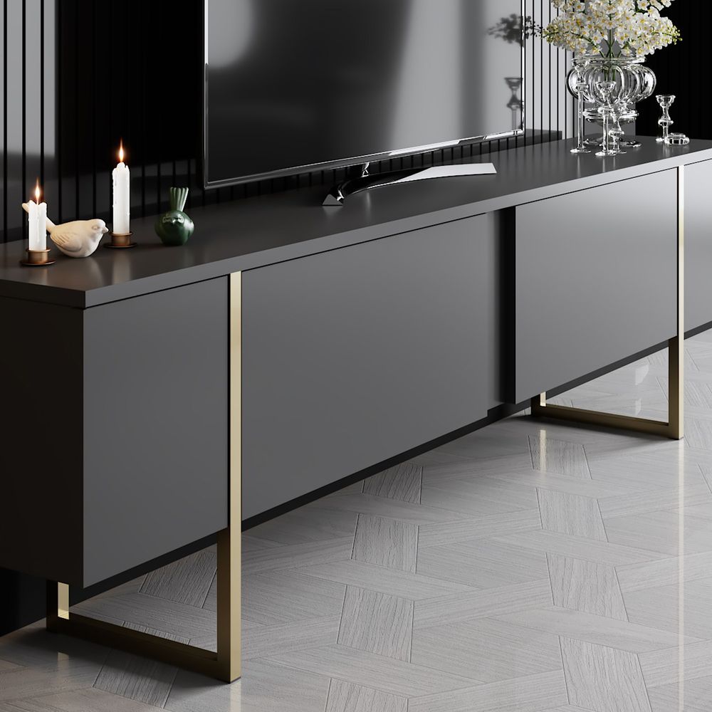 TV Stalak Luxe - Antracit, Zlatni Antracit slika 3