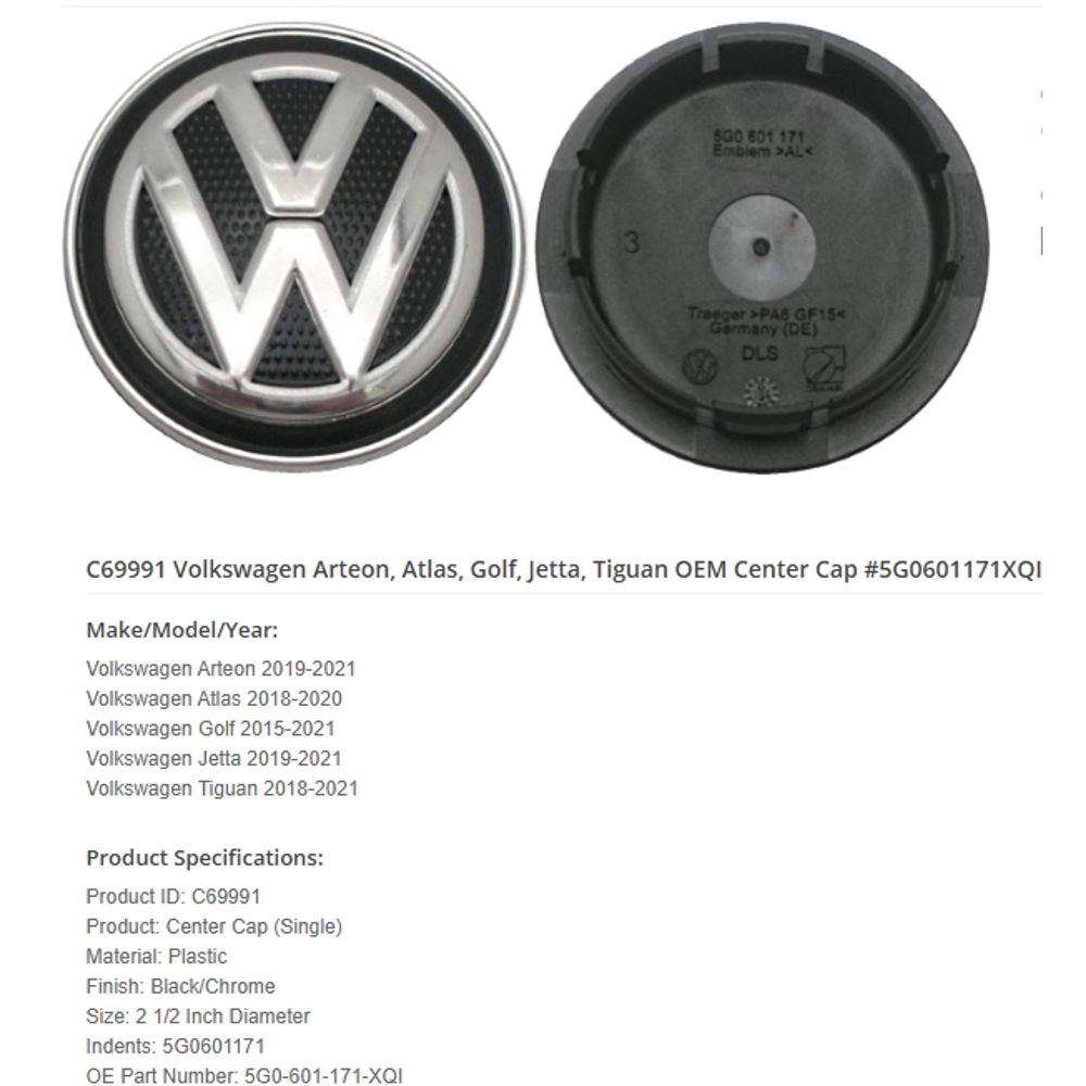 Čep za aluminijsku felgu VW 66/56mm (novi model, reljefni) slika 1
