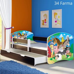Dječji krevet ACMA s motivom, bočna wenge + ladica 140x70 cm - 34 Farm