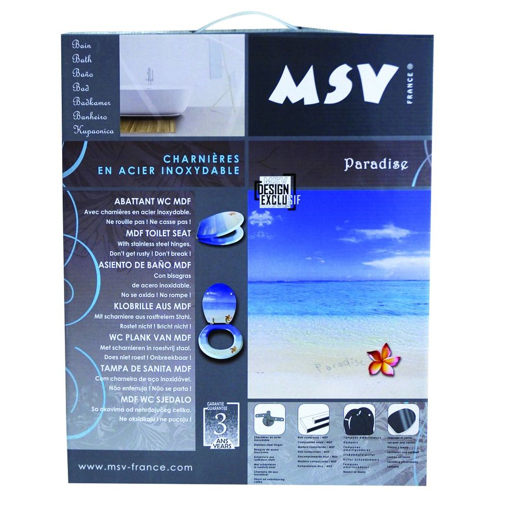 MSV 140546 Abattant WC Motif /Étoile de Mer MDF//Acier Inoxydable 42,5 x 36,5 x 1,6 cm