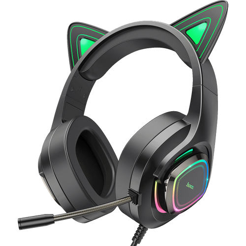 hoco. Slušalice sa mikrofonom, gaming, USB/3.5 mm, LED - W107 Cute Cat Black/Green slika 2