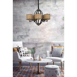 Paul 5 li siyah avize rattan abajurlu Brown Chandelier