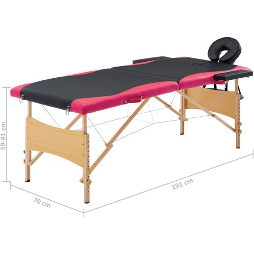 Sklopivi masažni stol s 2 zone drveni crno-ružičasti slika 9