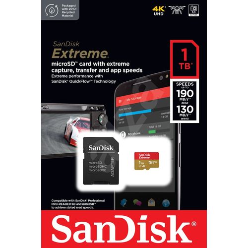 SanDisk Extreme microSDXC 1TB + SD adapter - brzine do 190MB/s čitanje i 130MB/s pisanje, A2, C10, V30, UHS-I, U3 slika 3