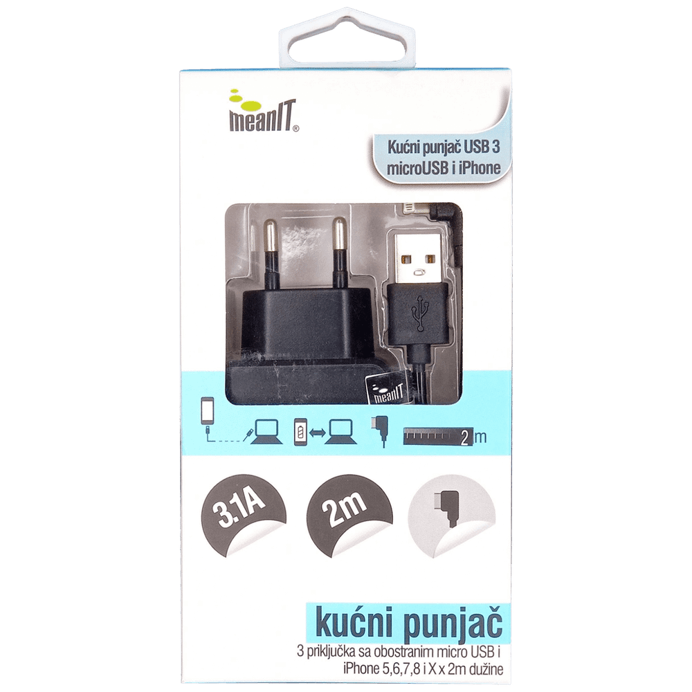 MeanIT Punjač kućni za smartphone i iPhone, 3 x USB - PUNJAČ KUĆNI ZA SMARTPHONE I iPHONE slika 1