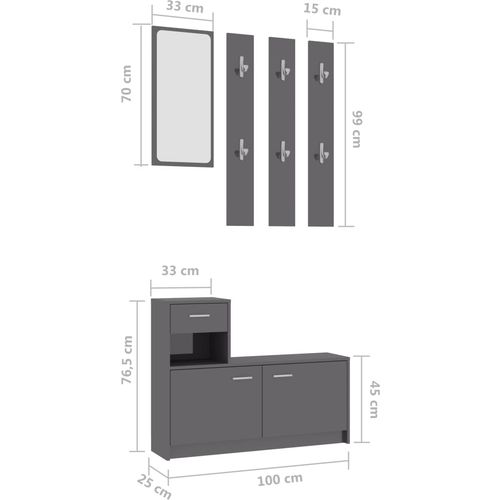 Set za hodnik visoki sjaj sivi 100 x 25 x 76,5 cm od iverice slika 10