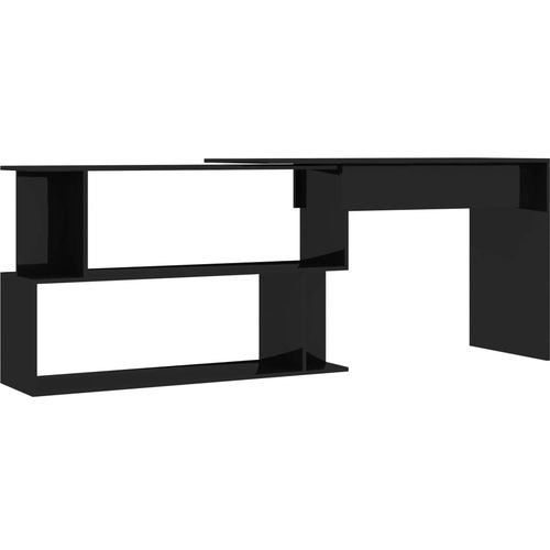 Kutni radni stol visoki sjaj crni 200 x 50 x 76 cm od iverice slika 2