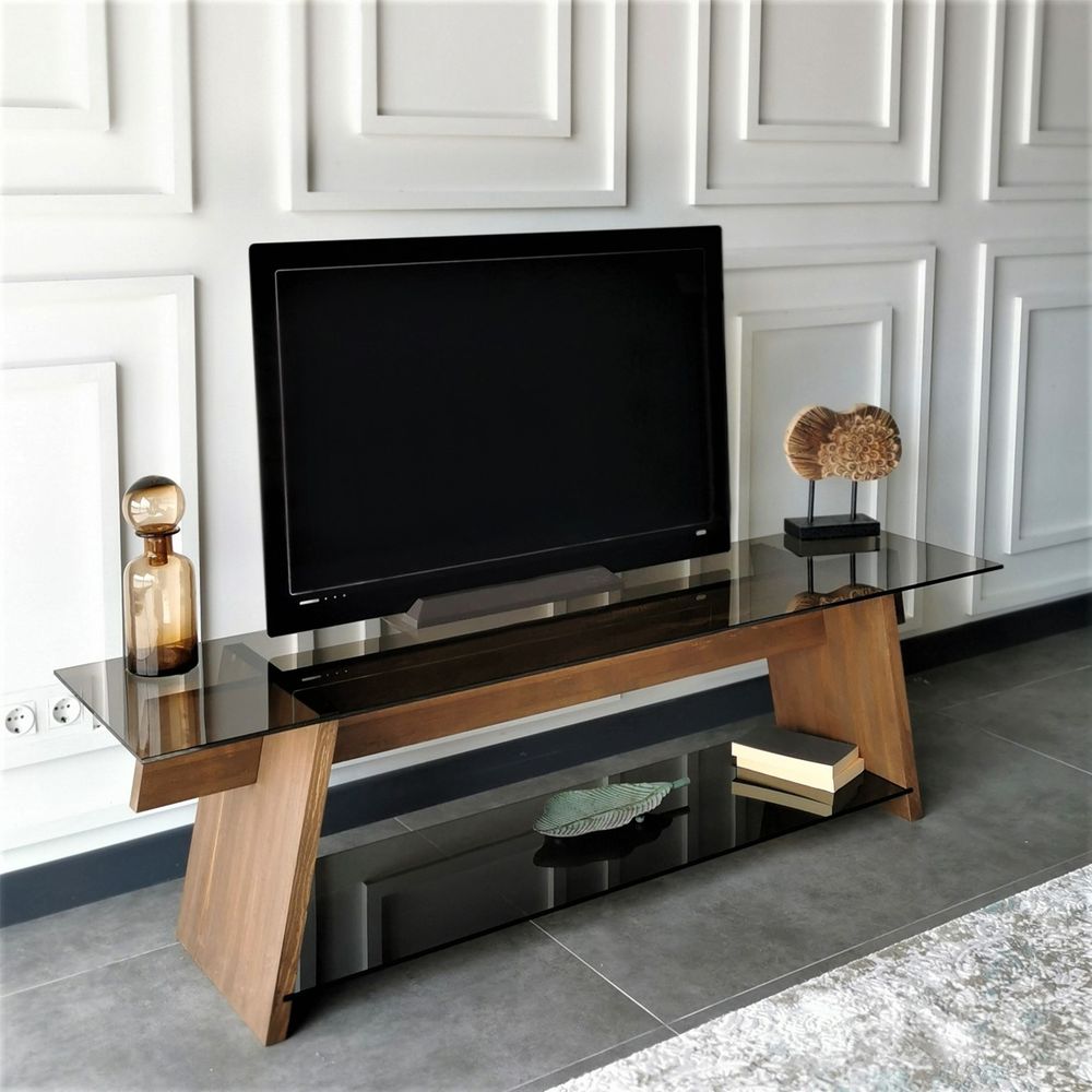 TV stalak TV201 Walnut u crnoj boji slika 5