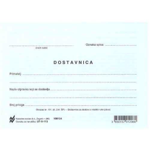 X-113 DOSTAVNICA U VLASTITE RUKE - PLAVA; List, 14,8 x 10,5 cm slika 1