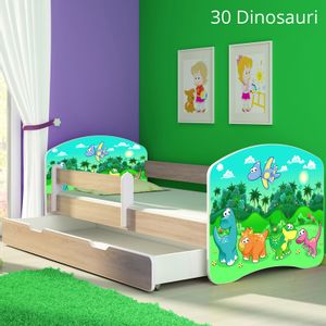 Dječji krevet ACMA s motivom, bočna sonoma + ladica 140x70 cm 30-dinosaurs