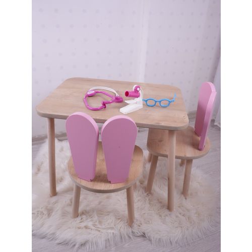 Woody Fashion Dječji stolni set BUNNY TWO , ružičasta boja, smeđa boja slika 1