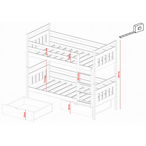 Drveni dečiji krevet na sprat Adas sa fiokom- svetlo drvo - 200x90 cm slika 2