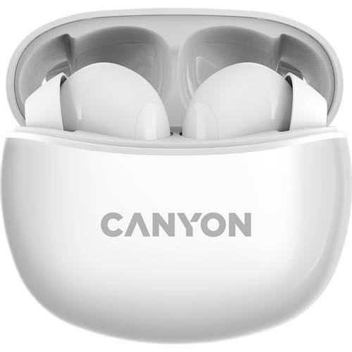 Canyon TWS-5 Bluetooth headset, with microphone, BT V5.3 JL 6983D4, Frequence Response:20Hz-20kHz, battery EarBud 40mAh*2+Charging Case 500mAh, type-C cable length 0.24m, size: 58.5*52.91*25.5mm, 0.036kg, White slika 1