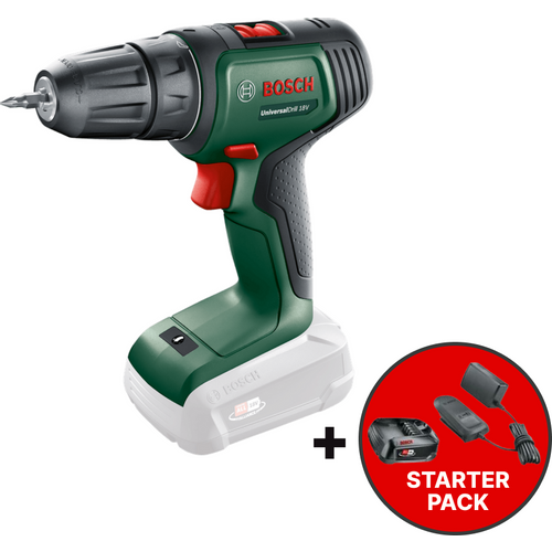 Bosch Odvijač-bušilica aku UniversalDrill 18V  + Starter Set 18V Alliance – baterija PBA 18V 2,5 Ah + punjač AL 18V-20 W slika 1