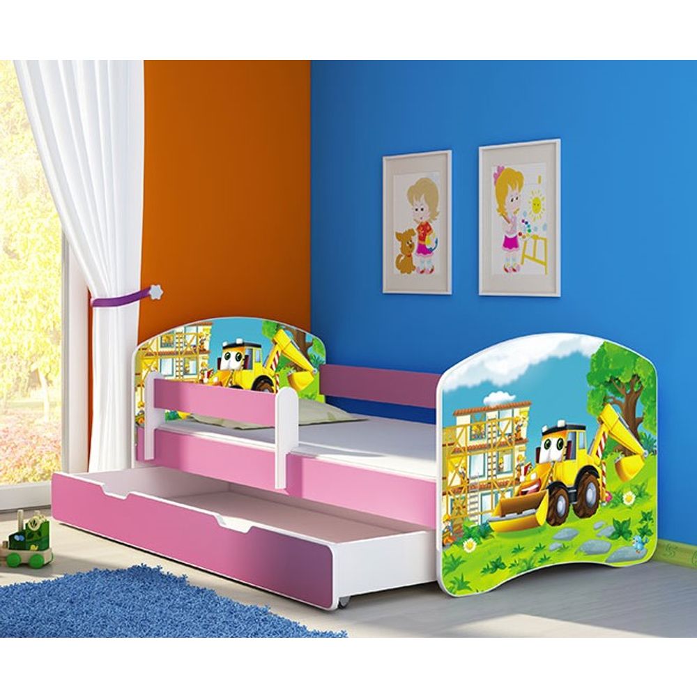 ACMA Dječiji krevet Acma II sa ladicom Pink - 140x70cm - Dezen 20 slika 1