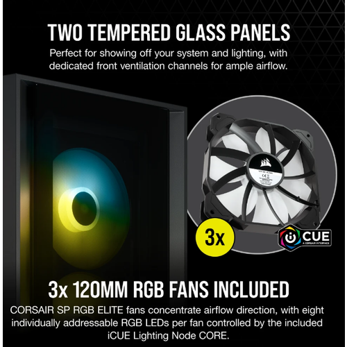 Kućište CORSAIR iCUE 4000X Mid-Tower ATX kaljeno staklo bez napajanja RGB crna slika 4