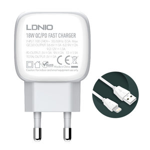 Kucni punjac LDNIO A2313Q PD + QC3.0 sa iPhone lightning kablom