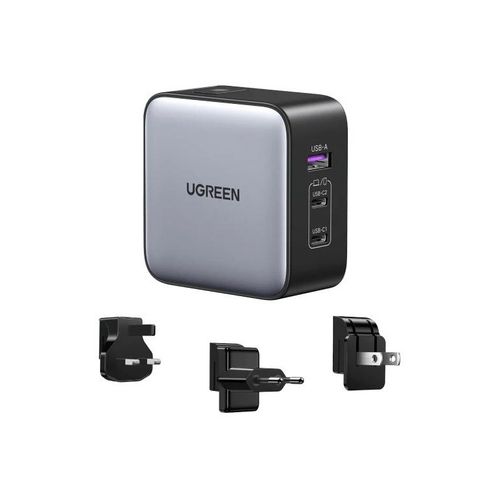 Putni punjač UGREEN Nexode, US/UK/EU, 65W, 2x USB-C PD3.0, USB-A, QC 4.0, GaN, sivi slika 1