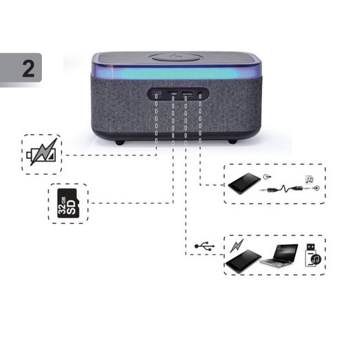 DAC-SPKBT-QC15-BK Gembird Digitalni sat+alarm sa bezicnim punjenjem telefona 15W i zvucnikom, FM, BT slika 6