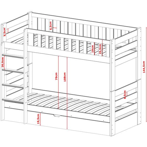 Drveni dječji krevet na kat Focus sa spremištem - bijeli - 180*80 cm slika 3