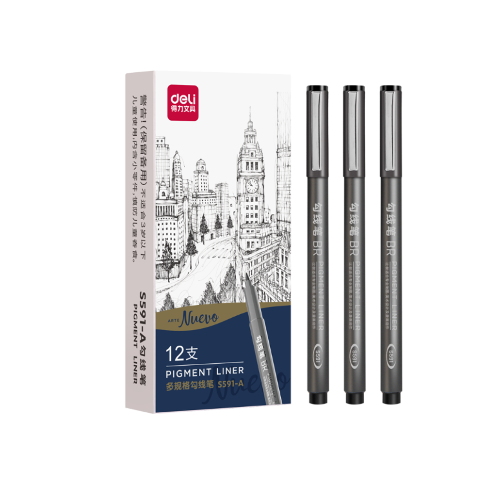 Deli Flomasteri fineliner za crtanje – Pigmentno mastilo 0.35mm S591-A 03 slika 1