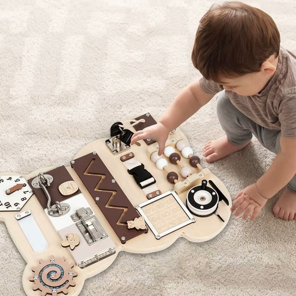 Kinder Home Drvena Montessori ploča Busy Board Bear 30x39cm slika 9