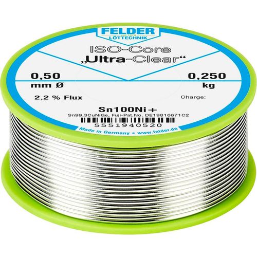 Felder Löttechnik ISO-Core ''Ultra-Clear'' Sn100Ni+ lemna žica, bezolovna svitak  Sn99,25Cu0,7Ni0,05  0.250 kg 0.5 mm slika 2