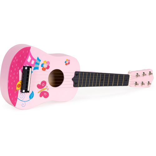 EcoToys dječja drvena gitara sa 6 žica roza slika 2