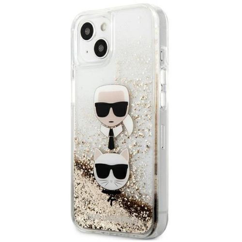 Karl Lagerfeld Futrola za iPhone 13 Mini Gold Liquid Glitter Karl & Choupette Head slika 1