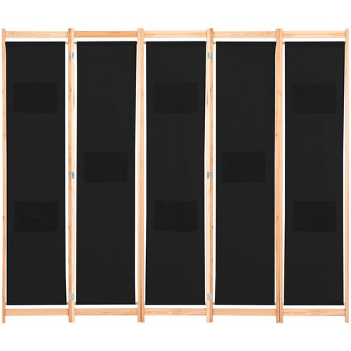Sobna pregrada s 5 panela od tkanine 200 x 170 x 4 cm crna slika 2