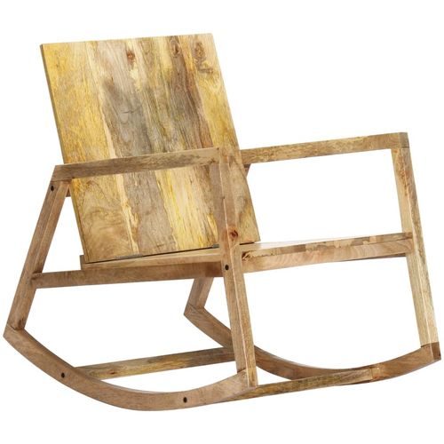 Stolica za ljuljanje od prave kože i masivnog drva manga smeđa slika 3