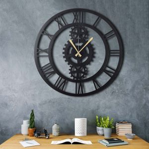 Decorative metal wall clock Gear XL, colour: black