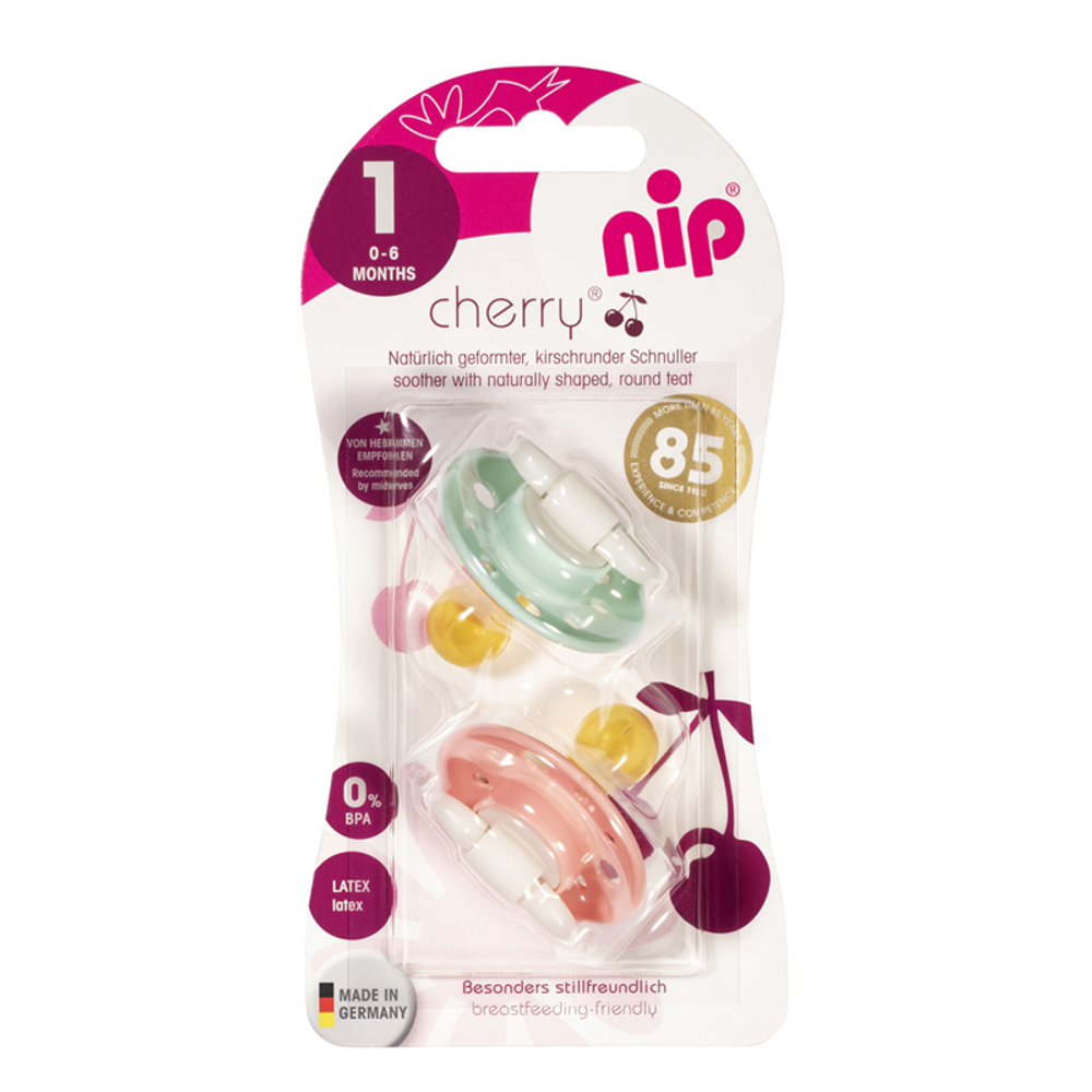 nip® Duda varalica Cherry 0-6mj (veličina 1) - Latex, 2kom Mint, Roza slika 4