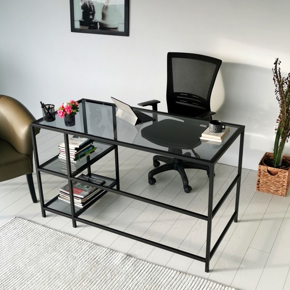 Master Radni Stol M101F Black - 130x60cm sa Staklenom Pločom slika 7