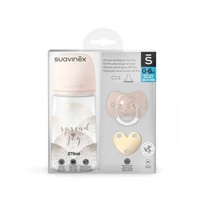 Suavinex Set Flašica 270Ml + Varalica 0/6M + Klipsa Bež Joy