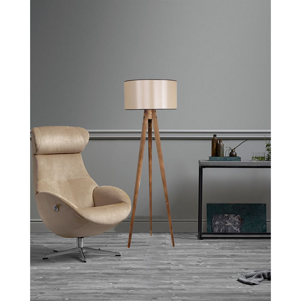 Tripod Yanık Lambader Silindir 15-3 Abajurlu Braun Podna Lampa slika 1